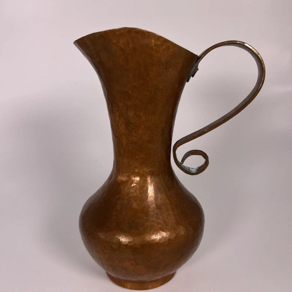 Antique Copper Pitcher Hand Hammered With Patina S Handle